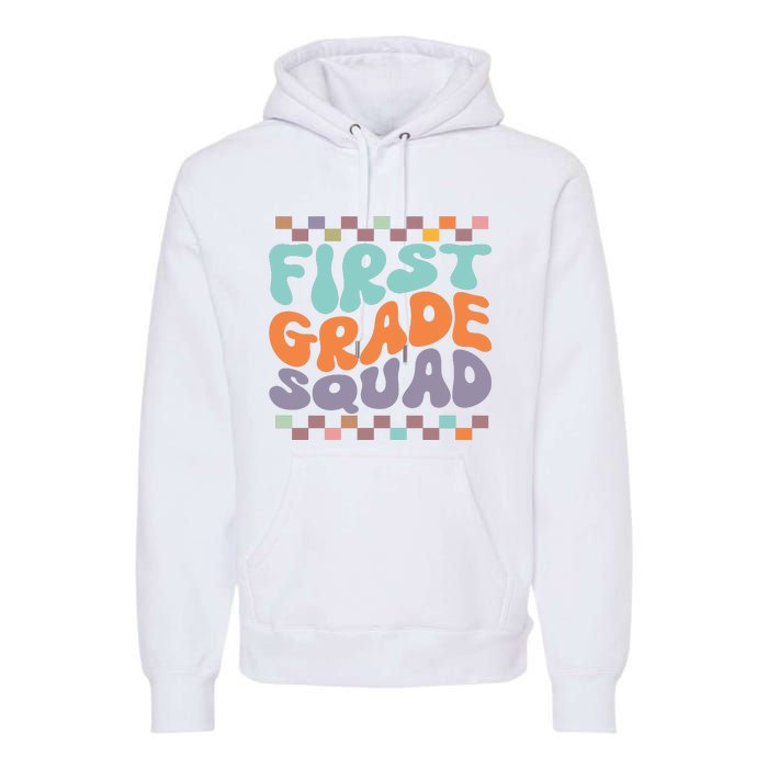 First Grade Squad Retro Groovy Women Happy First Day Of School Gift Premium Hoodie