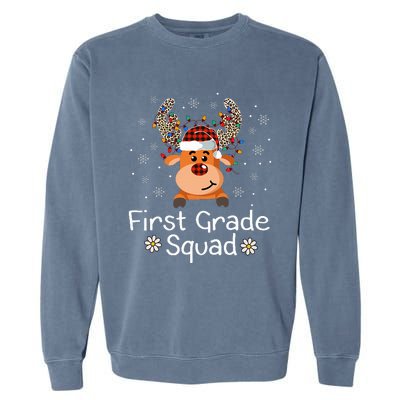 First Grade Squad Reindeer Teacher Christmas 1st Grade Garment-Dyed Sweatshirt