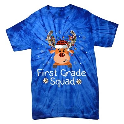 First Grade Squad Reindeer Teacher Christmas 1st Grade Tie-Dye T-Shirt