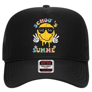 Funny Groovy Schools Out For Summer Graduation Teacher High Crown Mesh Back Trucker Hat