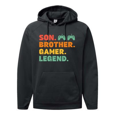 Funny Gamer Son Big Brother Gaming Legend Gift Boys Teens Performance Fleece Hoodie