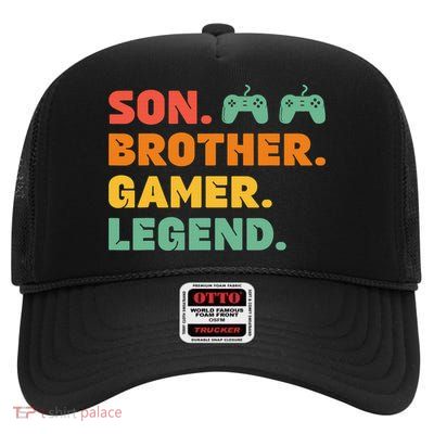 Funny Gamer Son Big Brother Gaming Legend Gift Boys Teens High Crown Mesh Back Trucker Hat