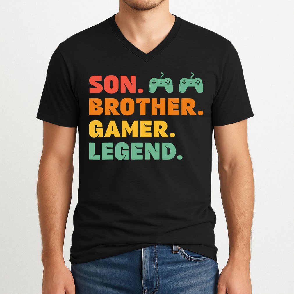 Funny Gamer Son Big Brother Gaming Legend Gift Boys Teens V-Neck T-Shirt