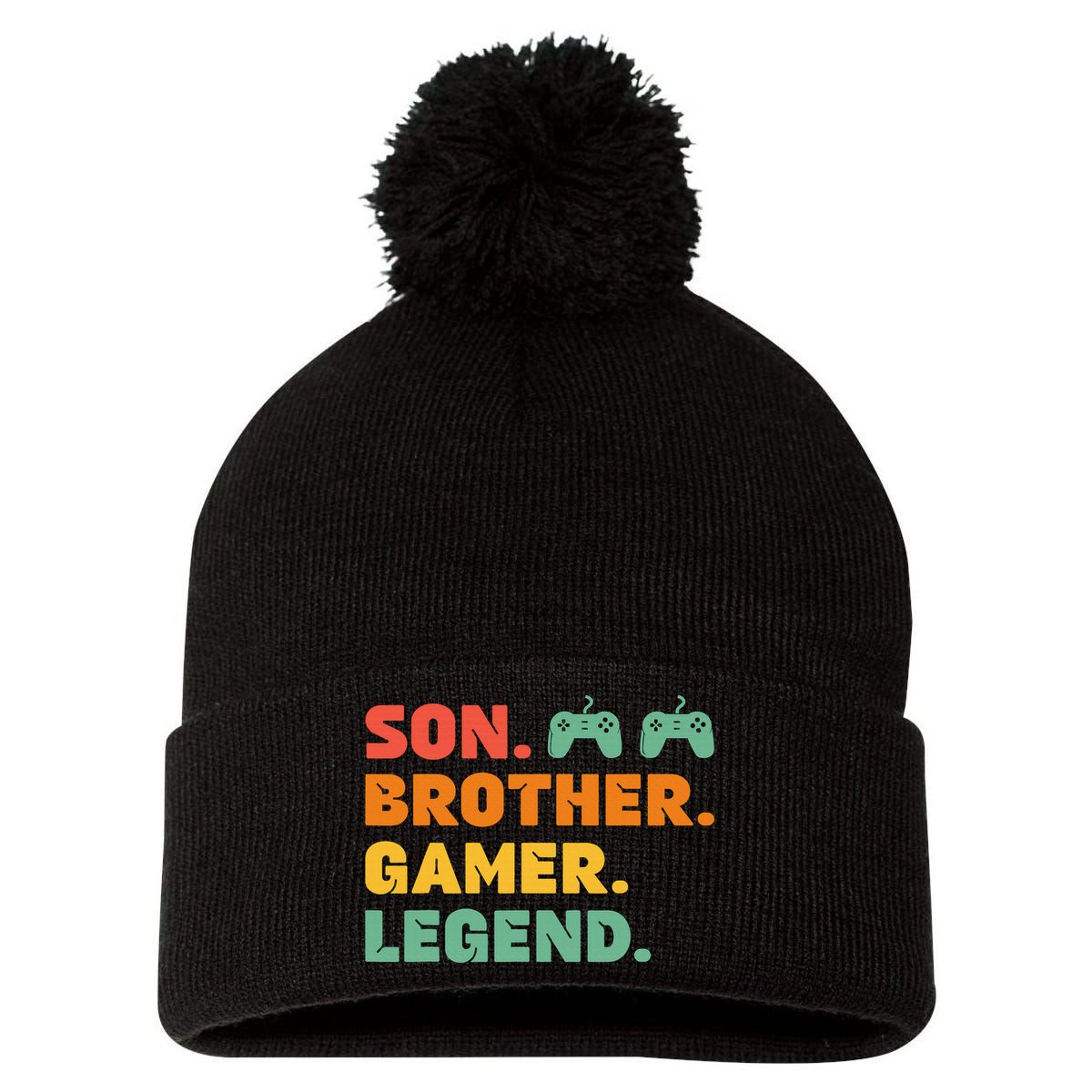 Funny Gamer Son Big Brother Gaming Legend Gift Boys Teens Pom Pom 12in Knit Beanie