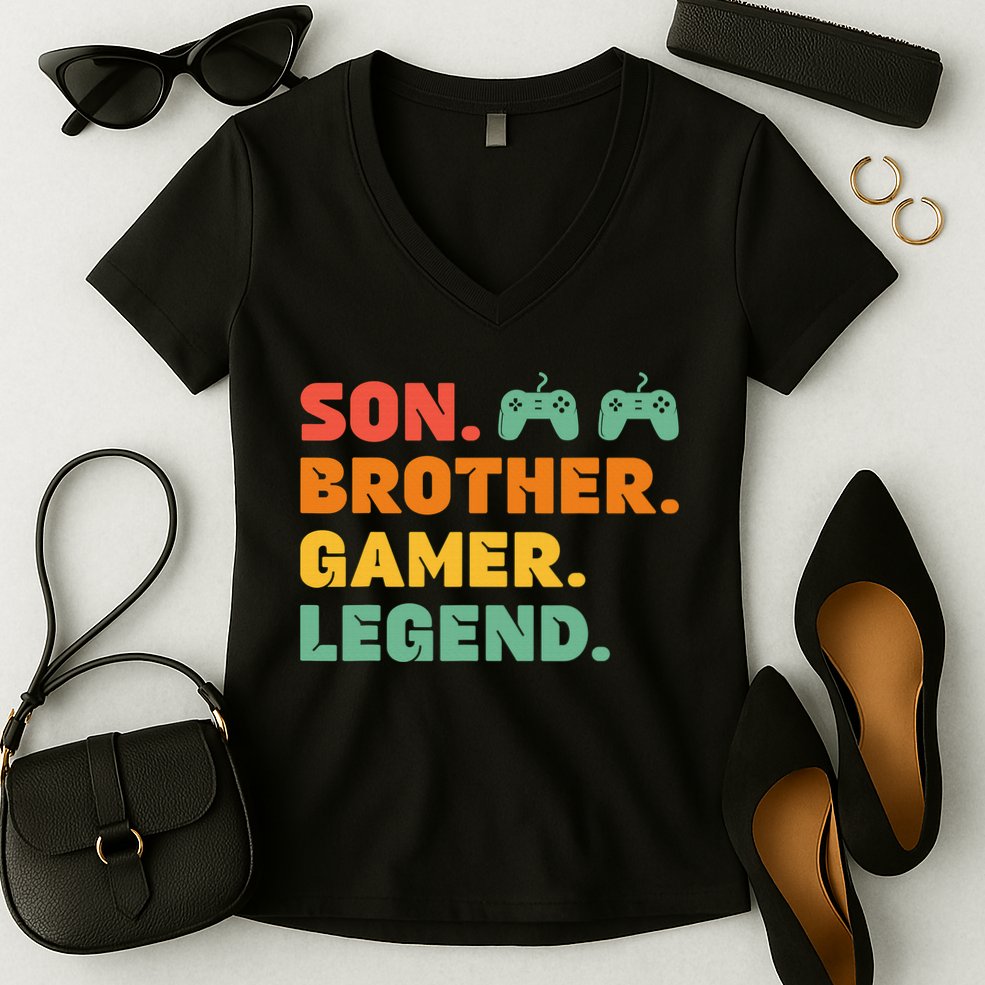 Funny Gamer Son Big Brother Gaming Legend Gift Boys Teens Women's V-Neck T-Shirt
