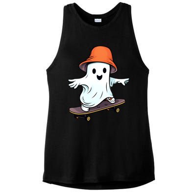 Funny Ghost Skateboard Skateboarding Retro Halloween Costume Gift Ladies PosiCharge Tri-Blend Wicking Tank