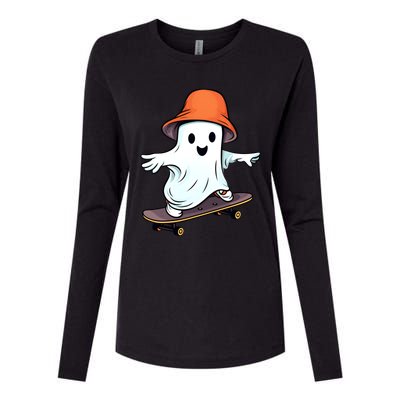 Funny Ghost Skateboard Skateboarding Retro Halloween Costume Gift Womens Cotton Relaxed Long Sleeve T-Shirt