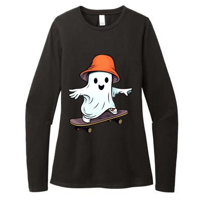 Funny Ghost Skateboard Skateboarding Retro Halloween Costume Gift Womens CVC Long Sleeve Shirt