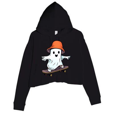 Funny Ghost Skateboard Skateboarding Retro Halloween Costume Gift Crop Fleece Hoodie