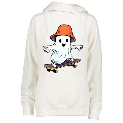 Funny Ghost Skateboard Skateboarding Retro Halloween Costume Gift Womens Funnel Neck Pullover Hood