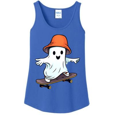 Funny Ghost Skateboard Skateboarding Retro Halloween Costume Gift Ladies Essential Tank