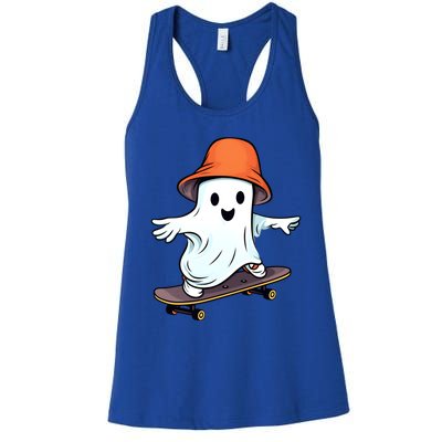 Funny Ghost Skateboard Skateboarding Retro Halloween Costume Gift Women's Racerback Tank