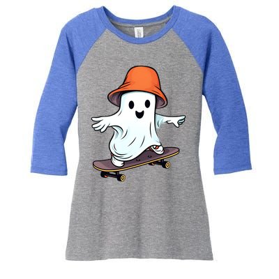 Funny Ghost Skateboard Skateboarding Retro Halloween Costume Gift Women's Tri-Blend 3/4-Sleeve Raglan Shirt