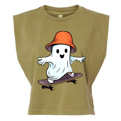 Funny Ghost Skateboard Skateboarding Retro Halloween Costume Gift Garment-Dyed Women's Muscle Tee