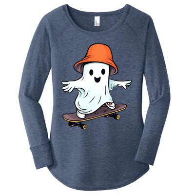 Funny Ghost Skateboard Skateboarding Retro Halloween Costume Gift Women's Perfect Tri Tunic Long Sleeve Shirt