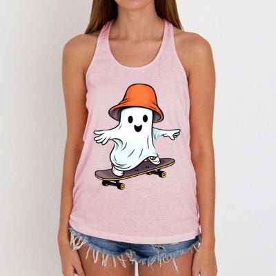 Funny Ghost Skateboard Skateboarding Retro Halloween Costume Gift Women's Knotted Racerback Tank