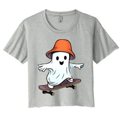 Funny Ghost Skateboard Skateboarding Retro Halloween Costume Gift Women's Crop Top Tee