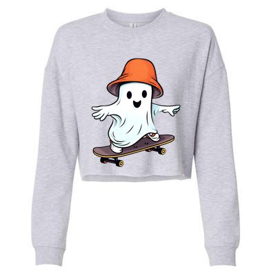 Funny Ghost Skateboard Skateboarding Retro Halloween Costume Gift Cropped Pullover Crew