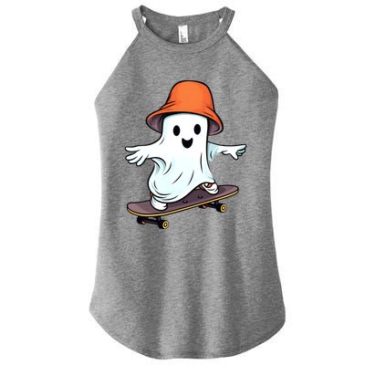 Funny Ghost Skateboard Skateboarding Retro Halloween Costume Gift Women's Perfect Tri Rocker Tank