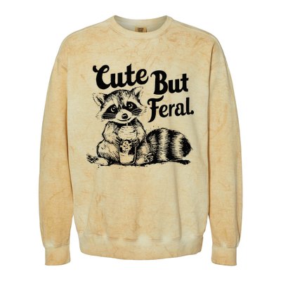 Feral Girl Summer Funny Meme Cute But Feral Raccoon Vacation Colorblast Crewneck Sweatshirt