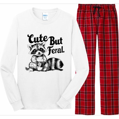 Feral Girl Summer Funny Meme Cute But Feral Raccoon Vacation Long Sleeve Pajama Set