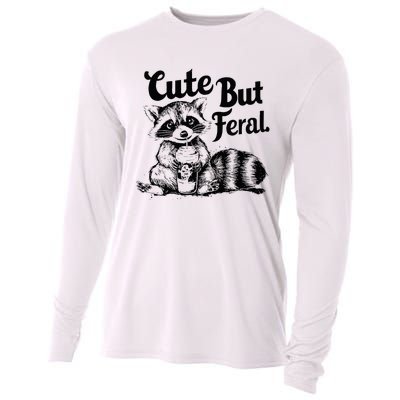 Feral Girl Summer Funny Meme Cute But Feral Raccoon Vacation Cooling Performance Long Sleeve Crew