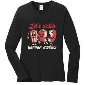 Funny Ghost Skeleton Lets Watch Horror Movies Halloween Gift Ladies Long Sleeve Shirt