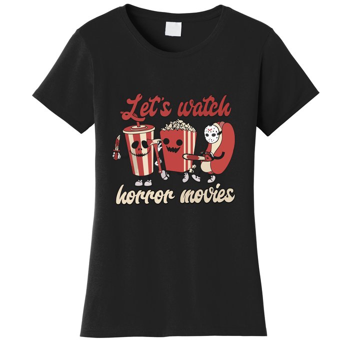 Funny Ghost Skeleton Lets Watch Horror Movies Halloween Gift Women's T-Shirt