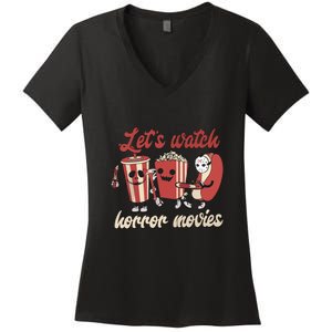 Funny Ghost Skeleton Lets Watch Horror Movies Halloween Gift Women's V-Neck T-Shirt