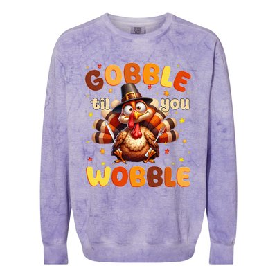 Funny Gobble Til You Wobble Thanksgiving Turkey Colorblast Crewneck Sweatshirt