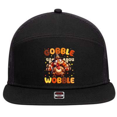 Funny Gobble Til You Wobble Thanksgiving Turkey 7 Panel Mesh Trucker Snapback Hat