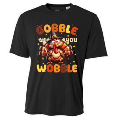 Funny Gobble Til You Wobble Thanksgiving Turkey Cooling Performance Crew T-Shirt