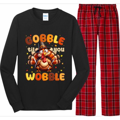 Funny Gobble Til You Wobble Thanksgiving Turkey Long Sleeve Pajama Set