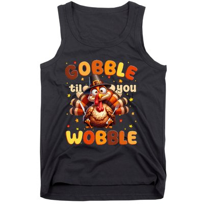 Funny Gobble Til You Wobble Thanksgiving Turkey Tank Top