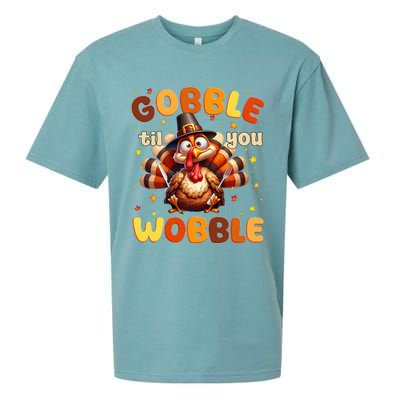 Funny Gobble Til You Wobble Thanksgiving Turkey Sueded Cloud Jersey T-Shirt