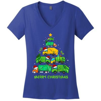 Funny Garbage Truck Christmas Tree Ornament Decor Women's V-Neck T-Shirt