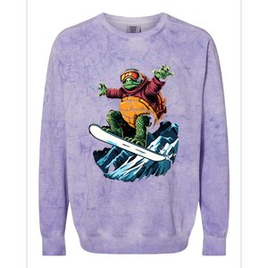 Funny Gift Turtle On A Snowboard Snowboarding Colorblast Crewneck Sweatshirt