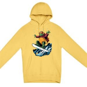 Funny Gift Turtle On A Snowboard Snowboarding Premium Pullover Hoodie