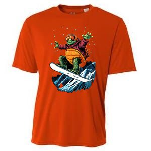 Funny Gift Turtle On A Snowboard Snowboarding Cooling Performance Crew T-Shirt