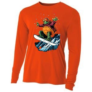 Funny Gift Turtle On A Snowboard Snowboarding Cooling Performance Long Sleeve Crew