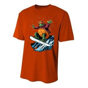 Funny Gift Turtle On A Snowboard Snowboarding Performance Sprint T-Shirt