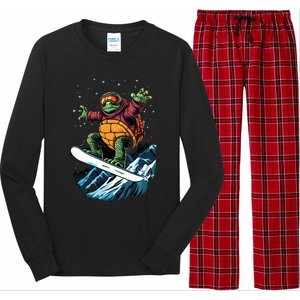 Funny Gift Turtle On A Snowboard Snowboarding Long Sleeve Pajama Set