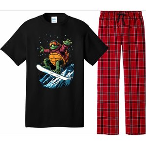 Funny Gift Turtle On A Snowboard Snowboarding Pajama Set