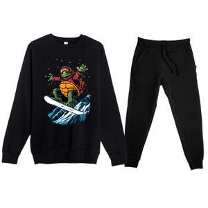 Funny Gift Turtle On A Snowboard Snowboarding Premium Crewneck Sweatsuit Set