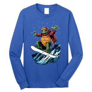 Funny Gift Turtle On A Snowboard Snowboarding Long Sleeve Shirt