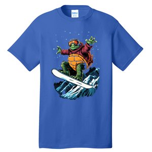 Funny Gift Turtle On A Snowboard Snowboarding Tall T-Shirt