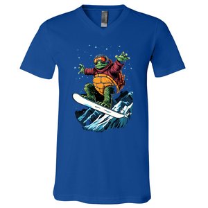 Funny Gift Turtle On A Snowboard Snowboarding V-Neck T-Shirt