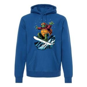 Funny Gift Turtle On A Snowboard Snowboarding Premium Hoodie