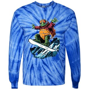 Funny Gift Turtle On A Snowboard Snowboarding Tie-Dye Long Sleeve Shirt