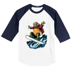 Funny Gift Turtle On A Snowboard Snowboarding Baseball Sleeve Shirt